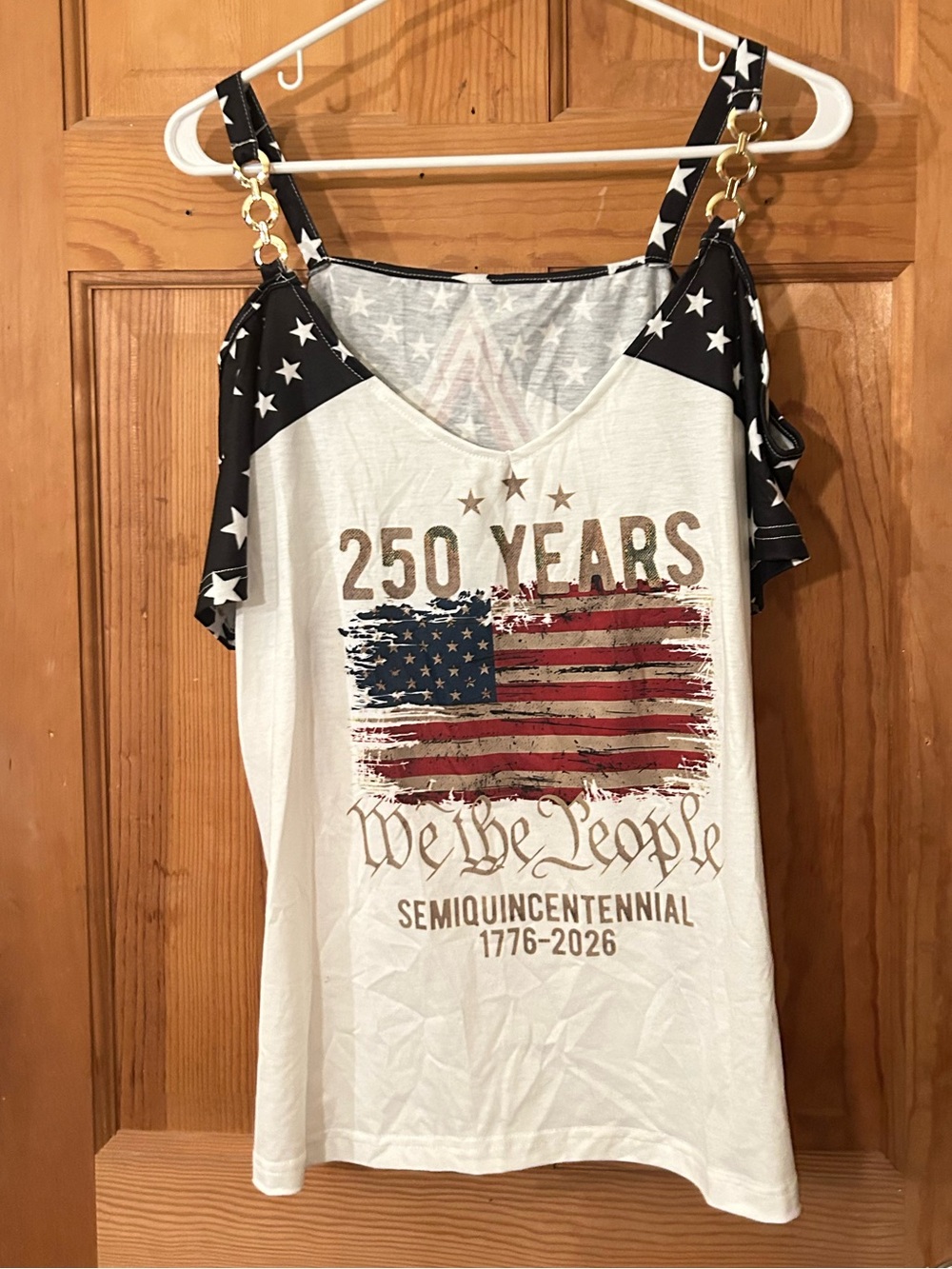 Patriotic 250 Years Graphic Cold-Shoulder Top - White/Blue